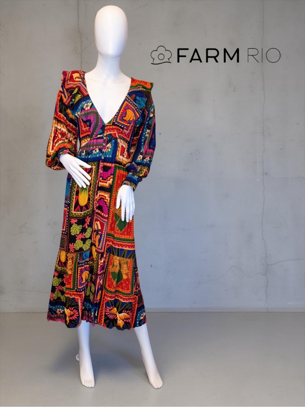 FARM Rio Patchwork Tapestry Ankle Maxi Dress - Size M - Picture 3 of 10